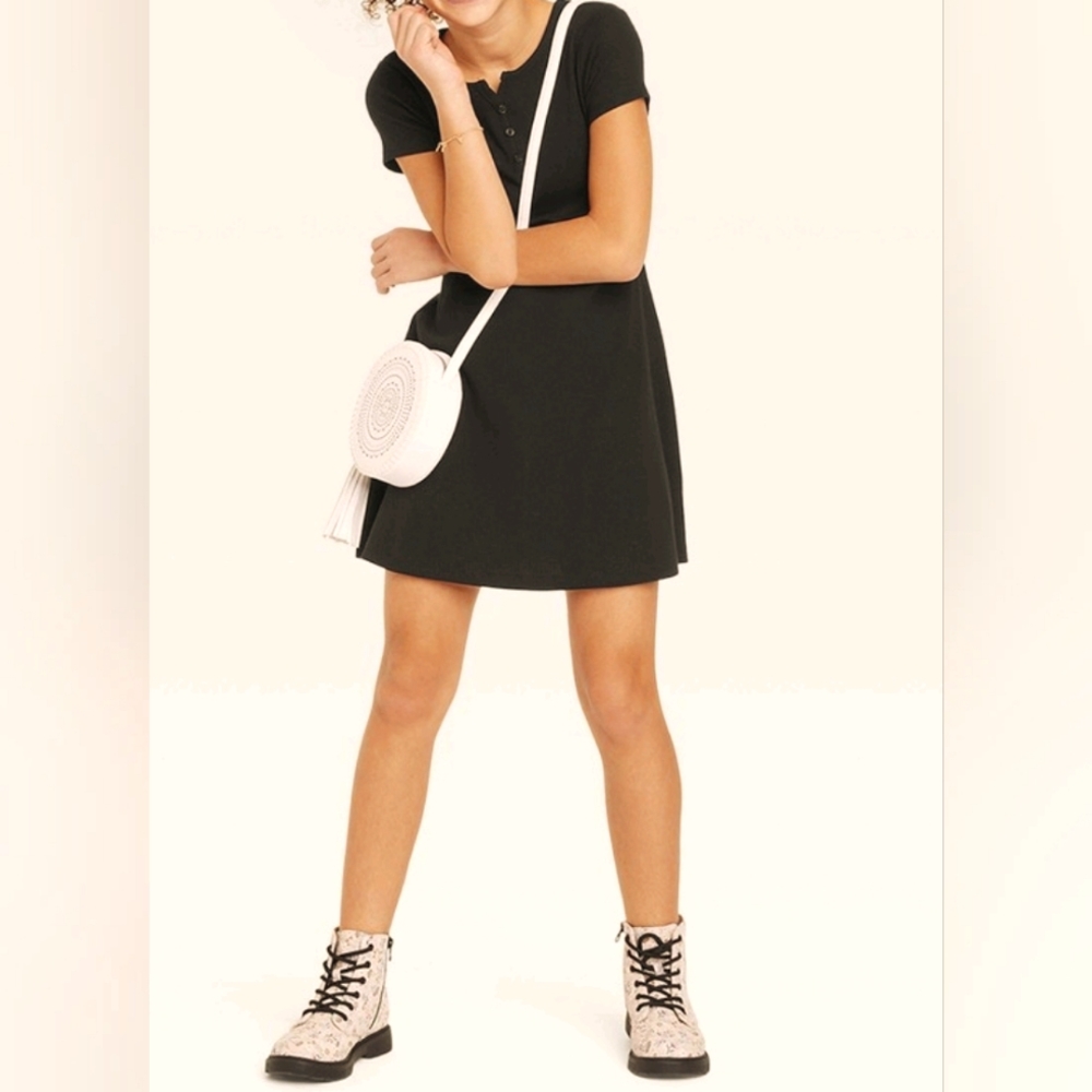 Art Class Girls Black Knit Henley Skater Dress Size XXL